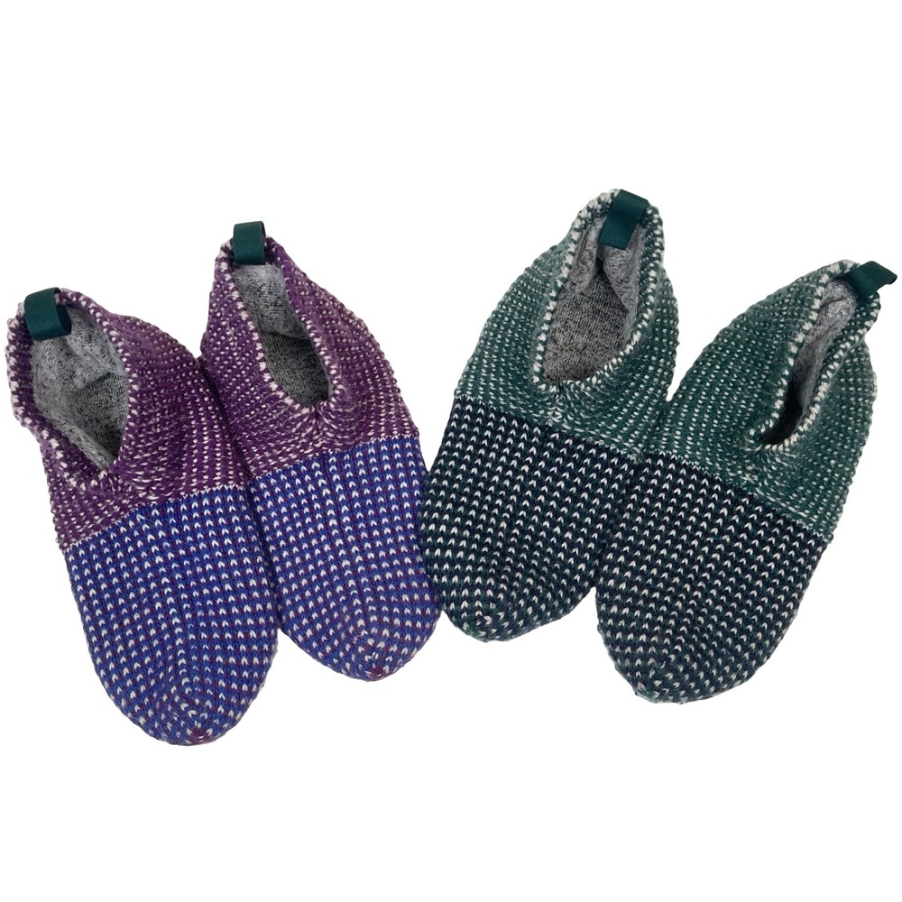 Bombas Gripper Slipper Socks Kids 1-5 Purple Green Knit 2 Pair Bundle Non Slip